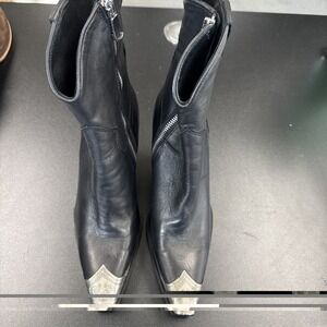 Free People Brayden Western Boot Leather Pewter Tip Metallic Black 39 / 9 NEW